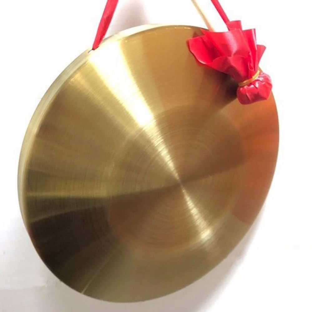 Gong de 15 cm avec maillet en laiton et cuivre - Cymbales portables en laiton - Instruments de percussion chinois traditionnels avec marteau rond - Orchestre, église, opéra