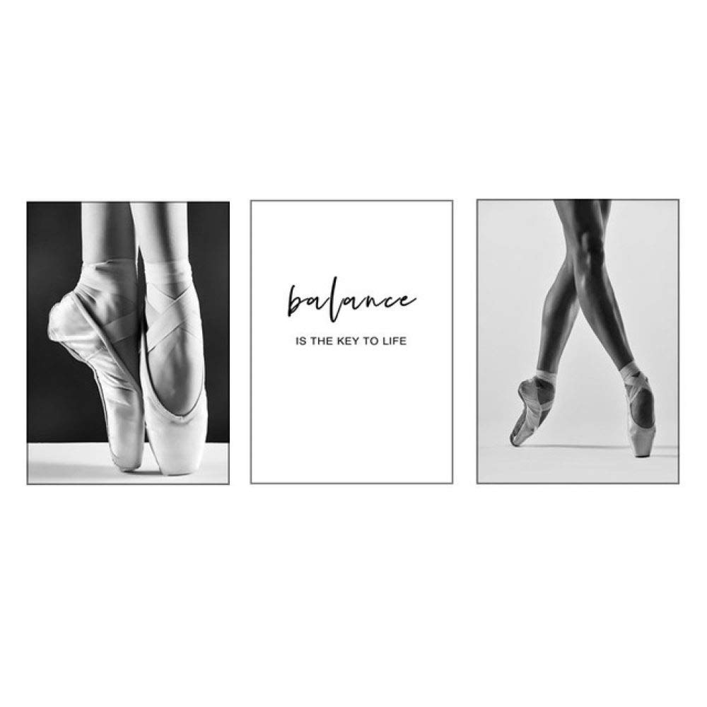 LIJUCAI Decoración de pared en blanco y negro pintura bailarines de ballet cartel hermoso lienzo imagen balance cita arte de la pared impresión lienzo cartel, juego de 3 piezas, 30x40 cm sin marco