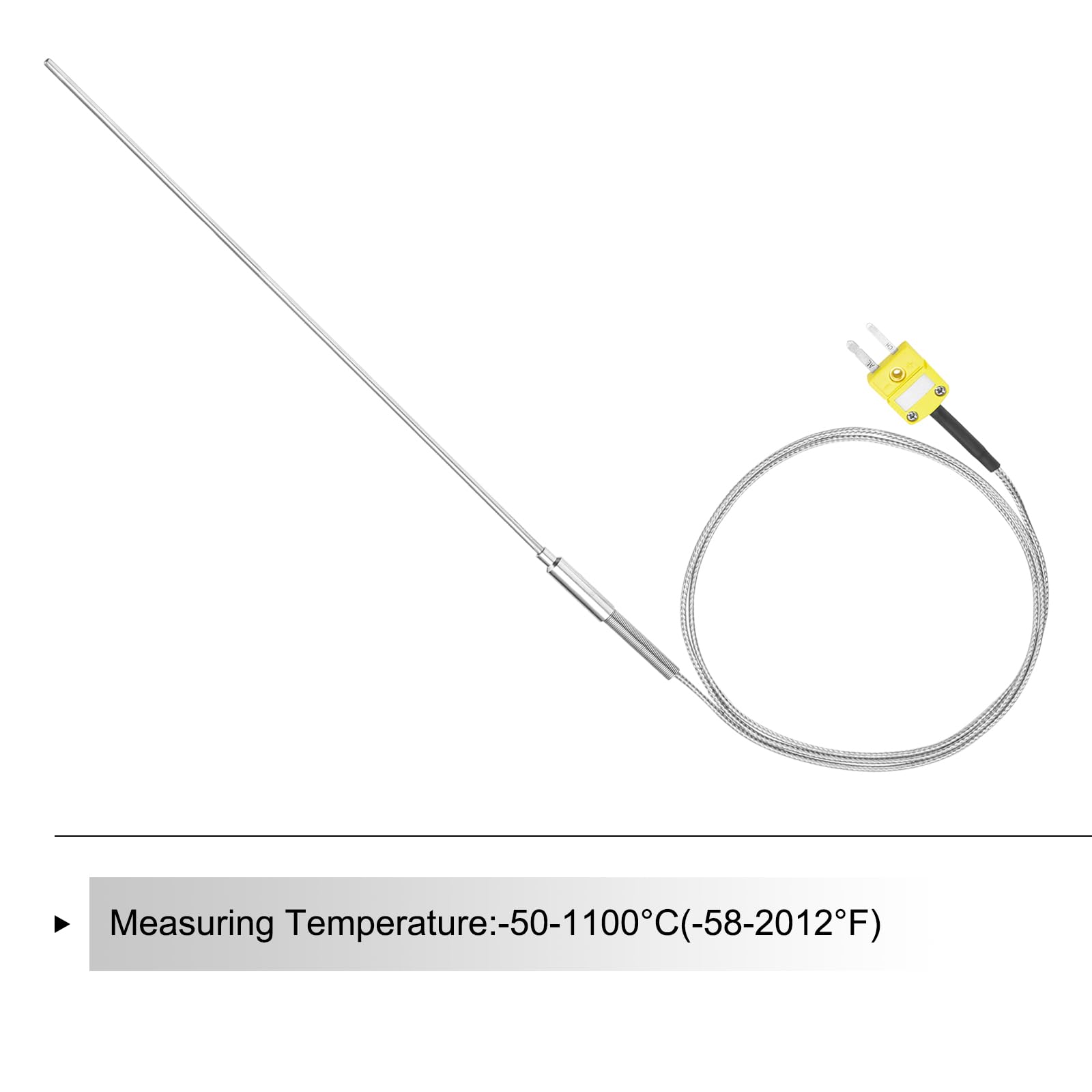QUARKZMAN Termopara typu K ze złączem, czujnik temperatury 1,6 x 300 mm, sonda -50 do 1100°C (-58 do 2012°F), kabel ze stali nierdzewnej 1000 mm