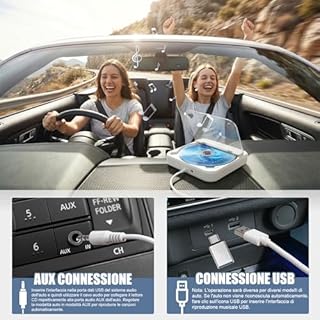 Adirigo Lettore CD per Auto con Anti-Shock in Silicone – Lettore CD Esterno USB con Cavo di Prolunga CD Player per Laptop, TV e Altoparlanti Esterni