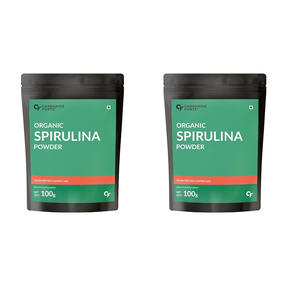 Carbamide Forte 100% Organic Spirulina - USDA Certified Organic Spirulina Powder for Immunity, Energy, Digestion & Skin Health | Plant Based Protein Superfood - 100g Veg Powder (Pack of 2)