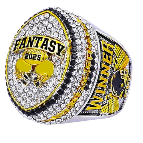 Image of 2025 Fantasy Football Championship Ring | Heavy FFL Champion Trophy Ring | Gold Silver Tone Plated Award Trophy for Fantasy Football League Winner