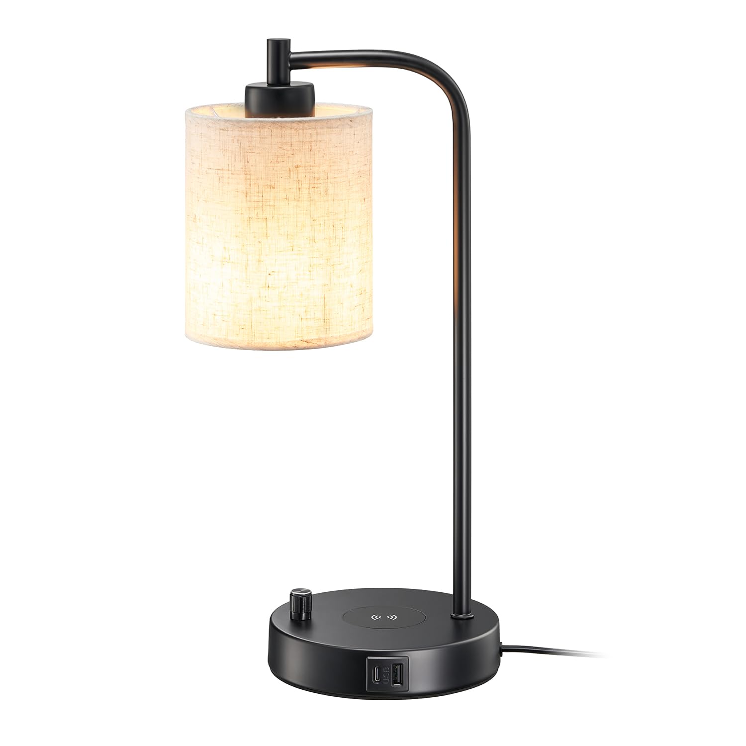 Lampada da Comodino LED con Caricabatterie Wireless e Porte di Ricarica USB A+C, Luminosità Regolabile, Luce Notturna Bambini, Abat Jour Comodino, Camera da letto, Lampada da Scrivania, Lampada Tavolo