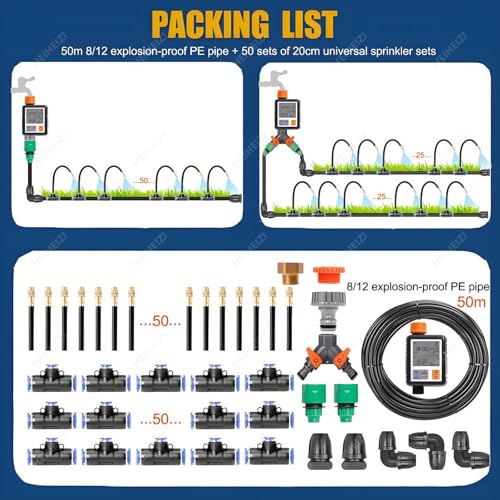 Automatic Drip Irrigation Kit with 360° Adjustable Copper Nozzle, Quick Connector, 40m System for Efficient Watering of Garden Plants & Lawns, Includes Timer.