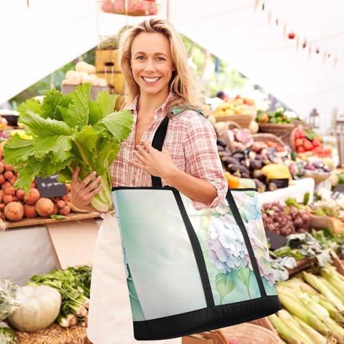 Large Insulated Tote Bag Hydrangea Colorful Retro for Grocery Shopping Reusable Tote Bags for Women Men, Cooler Bag with Zippered Top & Handles for Beach Picnic Travel2
