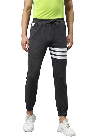 Men's Cotton Blend Thigh Stripe Regular Fit Joggers - Trackpant with Drawstring Elastic Waistband, Lower for Jogging, Gym, Sports & Dailywear