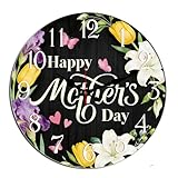 Horienteeon Reloj de pared para el día de la madre para mamá, decorativo, de madera, funciona con pilas, silencioso, para dormitorio, sala de estar, cocina, cafetería, bar, redondo, 30,5 cm