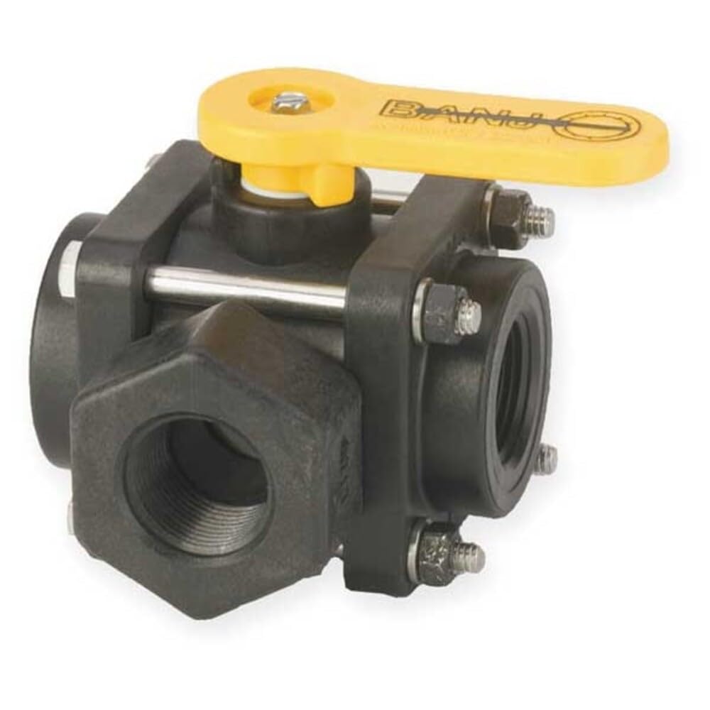Banjo V100sl Polypropylène côté Charge Boule Valve, 3 pièces, 3 voies, complète des ports, 2,5 cm NPT femelle
