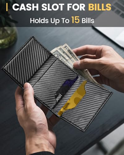 Wallet for Men with RFID Blocking, Minimalist Smart Credit Card Holder with Pop-Up Mechanism, Holds 12-14 Cards, Slim Wallet Includes Coin Pocket & Cash Slot, Gift for Men, Carbon Fiber Black2