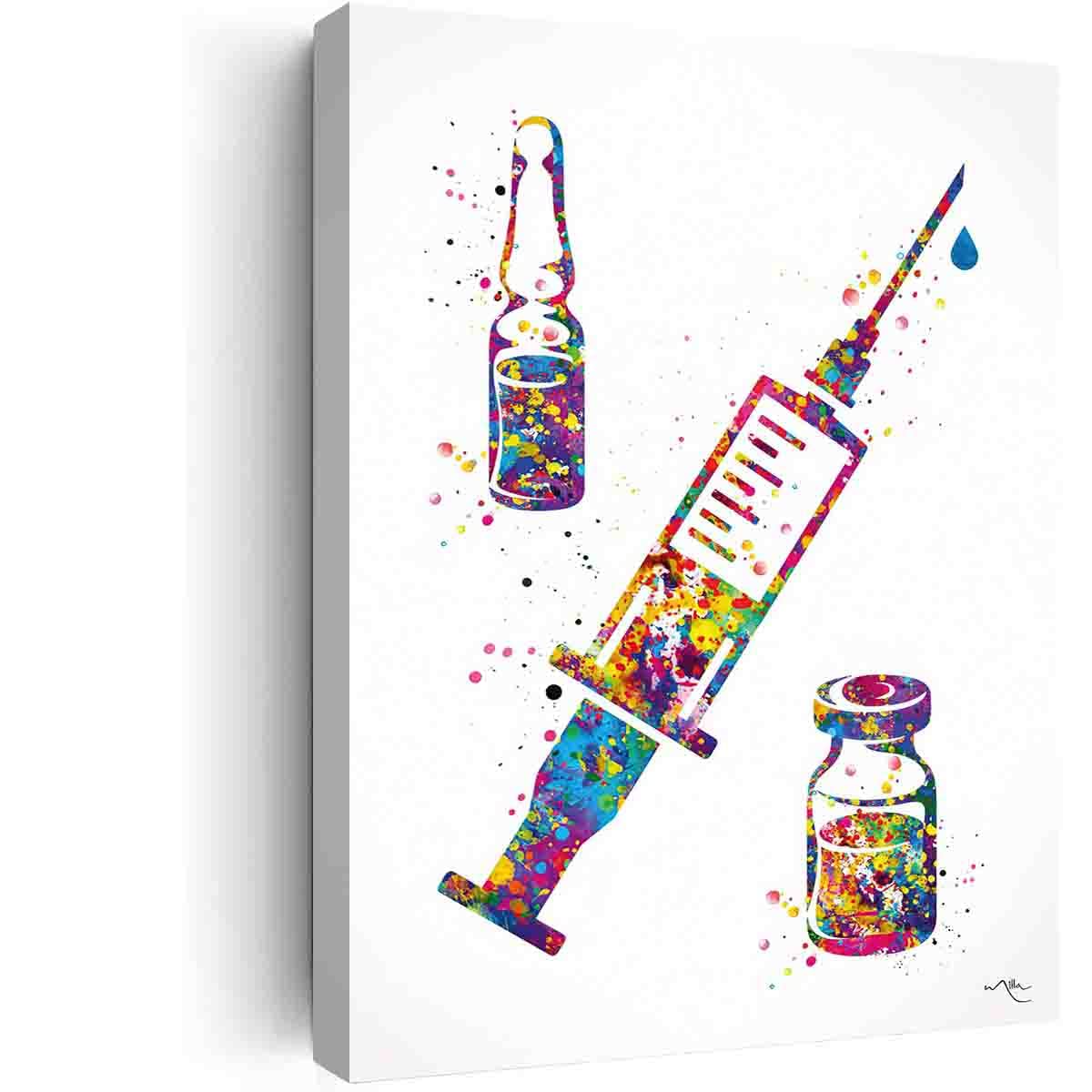 Modern Decor For Bedroom,Syringe Injection Watercolor Print Medical Art Dentist IV Nurse Practitioner Medicine CANVAS Art Doctor Office Surgery Dental Clinic- 16in x24 in-Ready to hang