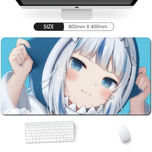 オシャレアニメ柄 マウスパッド 大型ゲーミングマウスパッド 光る キーボードパッド 防水 9RGB LED発光 9色の発光色 光学式 滑り止め 防水 耐久性 80*30*0.4cm (Gawr Gura80X40)