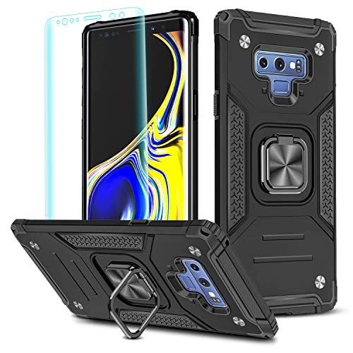 YmhxcY Galaxy Note 9 Case, Samsung Note 9 Case with 3D Curved Screen Protector, Armor Grade Cases with Rotating Holder Kickstand Non-Slip Hybrid Rugged for Samsung Note 9 6.4' KK Black