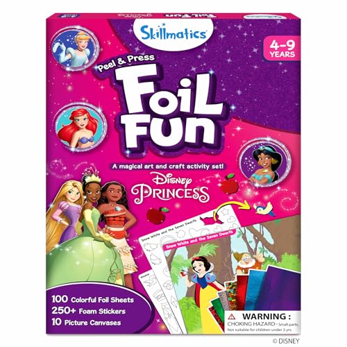 Image of Skillmatics Foil Fun - Disney Princess, Mess-Free Art & Craft Kits for Kids, DIY Creative Travel Toys, Perfect Christmas Gifts for Fans of Moana, Cinderella, Ariel, Jasmine, Ages 4, 5, 6, 7, 8, 9