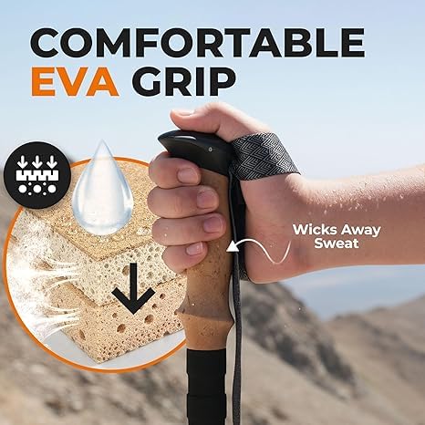 Image of Foldable Trekking Pole for Hiking & Trekking | Adjustable Up to 125 cm | Lightweight Aluminum Walking Stick with EVA Grip, Flip Lock, Snow Basket & Carry Bag 1 Piece