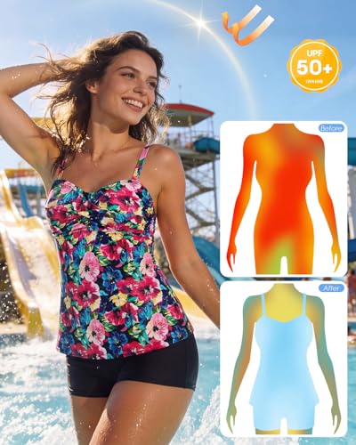 Image of Century Star 2026 Modest Tankini Swimsuits for Women | Tummy Control Two Piece Bathing Suit | Tops with High Waisted Shorts