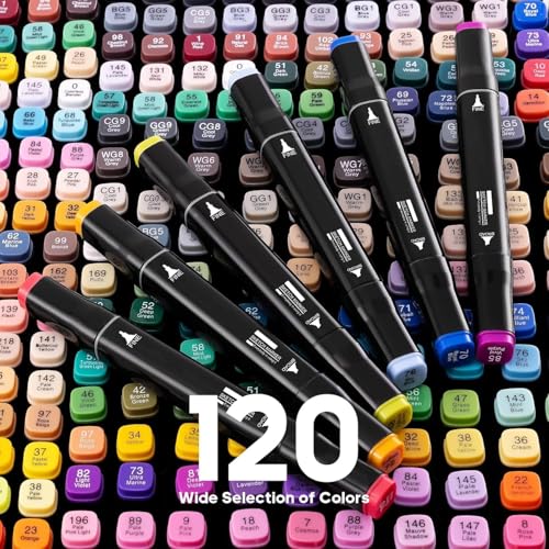 Image of Dual Tip Colorful Art Markers 120 Colors Sketch Pens With Carry Bag For Painting Sketching Calligraphy Drawing,Chisel & Fine Tip Water Based Colouring Marker For Kids & Adult,Multicolor (120)