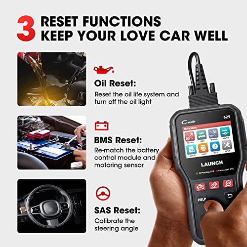 LAUNCH CR629 OBD2 Scanner ABS SRS Scan Tool with Active Test, 3 Service Oil/SAS/BMS Reset Tool, Full OBD2 Functions Car Code Scanner, Lifetime Free Update (More Powerful Than LAUNCH CR529, CRP123X)