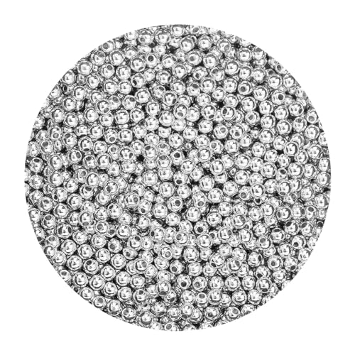 Lot de 1500 perles rondes en argent, 4 mm, mini perles à enfiler, pour bracelets, colliers, fabrication de bijoux, fournitures de bricolage