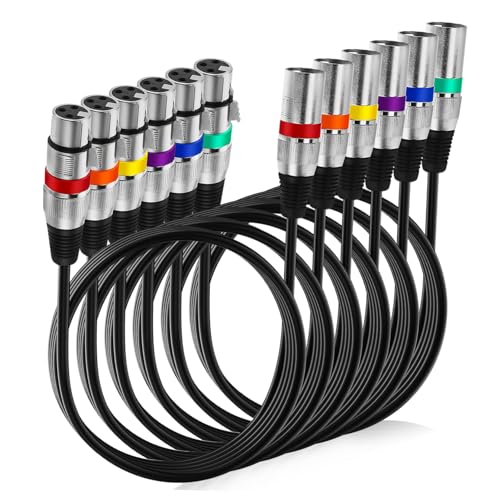 Lot de câbles XLR mâle-femelle 1,5 m avec anneaux colorés pour microphone de studio