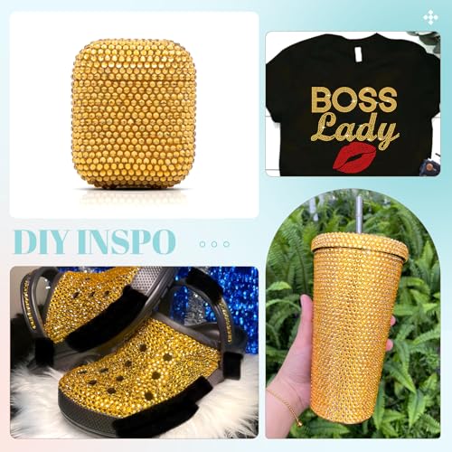 Image of 6100Pcs Resin Rhinestones for Bedazzling with 2Pcs 10ml B7000 Jewelry Glue, 1 Box Flatback Crystals Diamond (Golden Yellow) for Crafting Crafts, Gems for Clothing Shoes Tumblers Nail Art