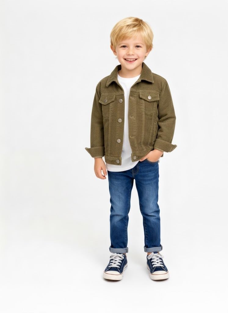 A.T.U.N. (ALL THINGS UBER NICE) Chaqueta de invierno de pana de algodón para niños | Ropa de abrigo informal cálida con botones para niños