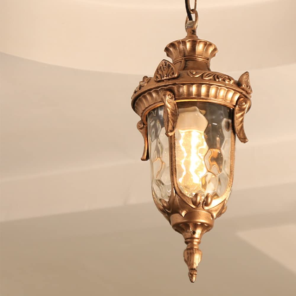 Mengjay Ceiling Mounted Pendant Light Black die-cast Aluminium E27Chain Adjustable Outdoor Waterproof Pendant Light Globe Pendant Lantern Boulepavillon Mediterranean Villa (Style: Gold)