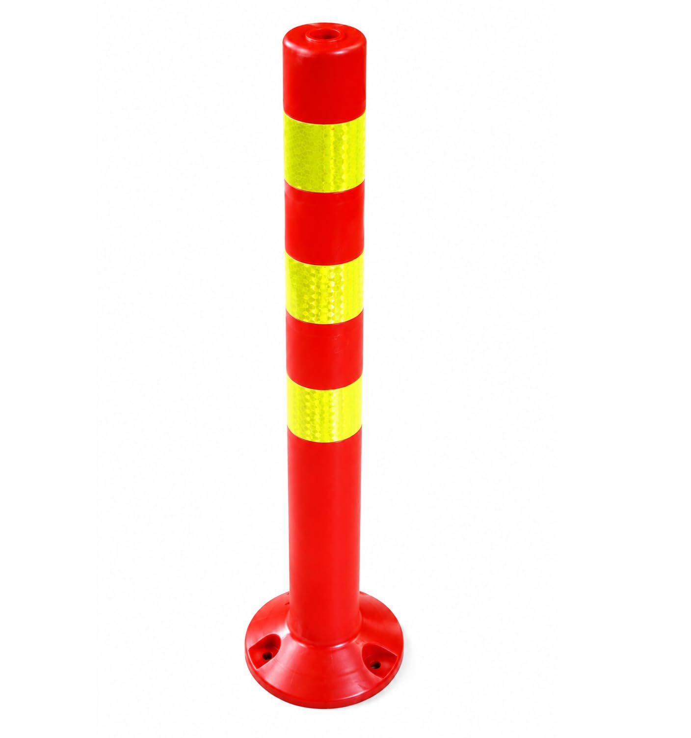 Juego de 10 postes de plástico – Altura 72,5 cm de bloqueo reflectante para almacén, aparcamiento con soporte, fijación con tornillos – Soporte de barrera – Parque postes guía bolardos