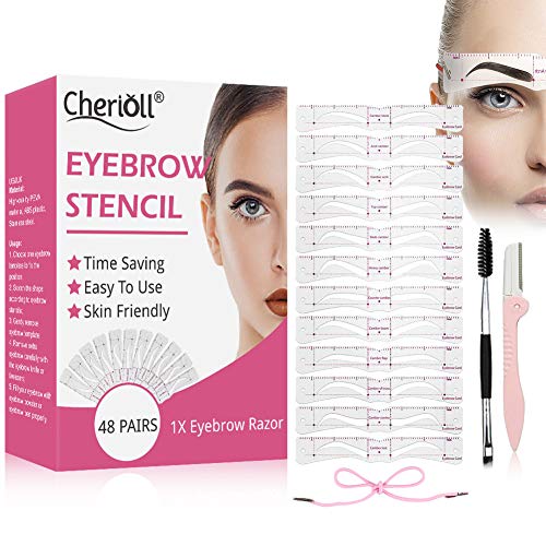 Preisvergleich Produktbild Augenbrauen Schablonen Set 12 Stile Augenbrauenlineal, Gestaltung Schablonen Berufsmakeup Augenbraue Zeichnung Karte,Eyebrows Grooming Stencil Kit DIY Makeup Werkzeuge ür Mädchen und Frau 48 Paare