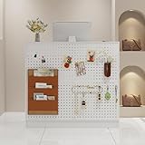 DEZAGCE Empfangstheke Weiß 120x110x50 cm – Robuster Rezeptionstresen mit Lochwand & Eisenrahmen – Perfekt für Büro, Salon & Empfang, Chaos adé!