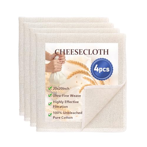 AMFUN 4 Piezas 50x50cm Telas Filtrantes, Reutilizable Colador de Tela Ultrafina, Lavable Estopilla, Tela para Queso para Colar Leche, Zumos, Batidos de Frutas