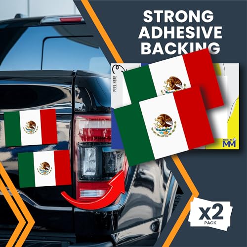 Image of Mexico Flag Decal Sticker - 2 Pack 3x5 Inch Vinyl Adhesive Decals for Cars, Trucks, Laptops, Toolboxes-UV Printed Weatherproof Mexican Flag Stickers, Made in USA