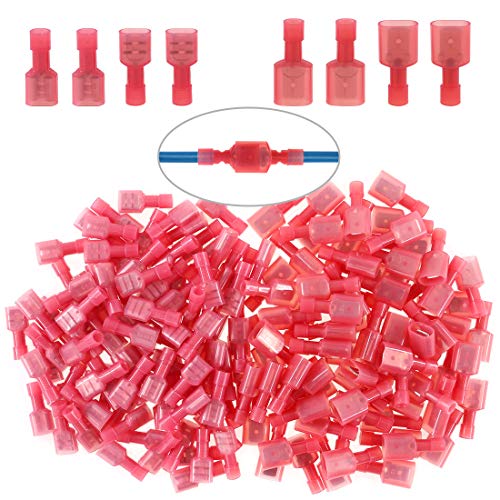 Glarks 100pcs 22-16 Gauge Fully Insulated Female Male Spade Nylon Quick Disconnect Electrical Insulated Crimp Terminals Connectors Assortment Kit