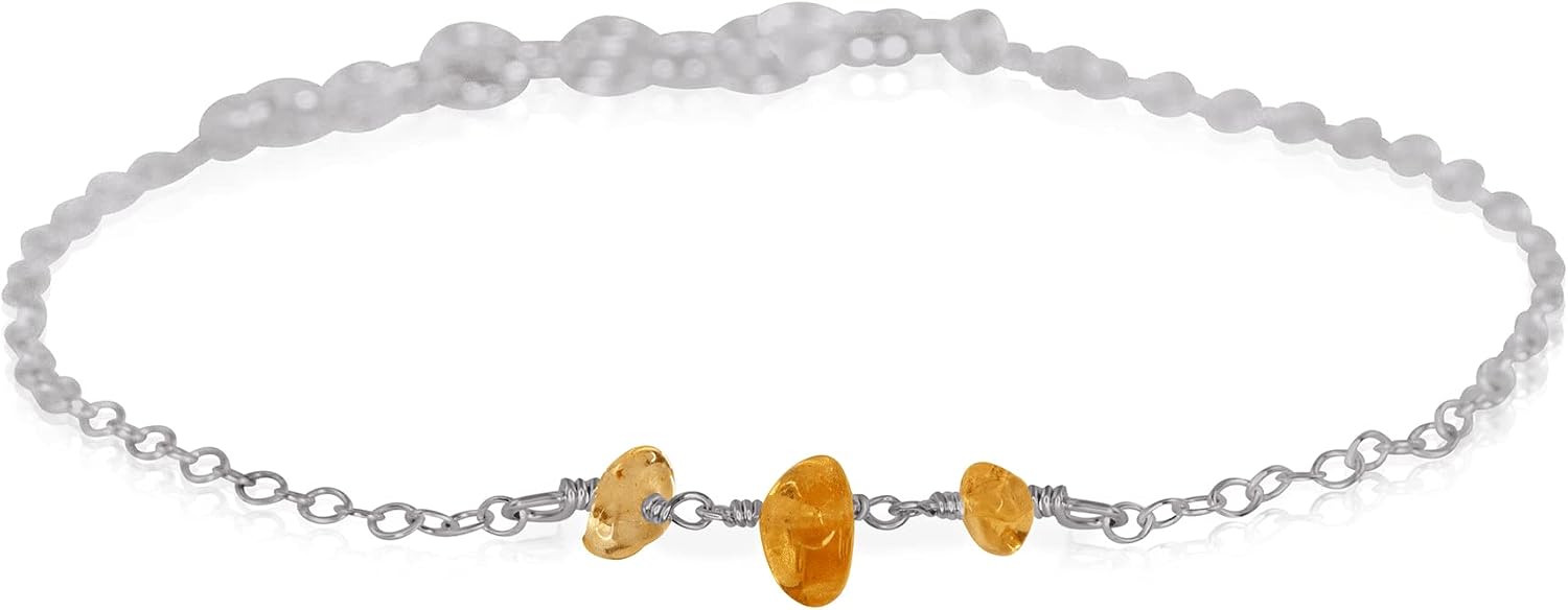 Citrine Beaded Chain Anklet in Stainless Steel