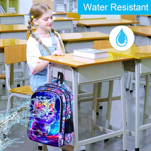 Image of CCJPX 3PCS Cat Backpack for Girls, 16 inch Kids Preschool School Bookbag with Lunch Box for Toddler Elementary Kindergarten