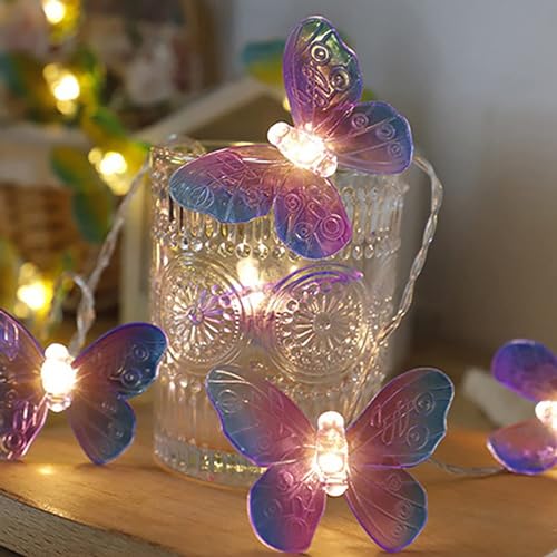 KINGCOO 6M 40LED Blanco Cálido Mariposa Cadena de luces de hadas Luz de hadas Iluminación interior decorativa para Dormitorio Fiesta Cumpleaños Verano Jardín Boda Navidad Decoración (Lila)