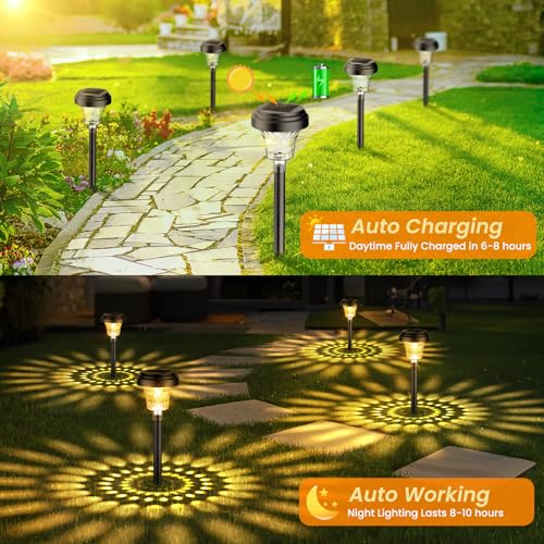 ONEWAY Garden Lights Solar Powered Waterproof,8 Pack Solar Lights Outdoor Garden Stake with Warm White & RGB,Ultra-Bright Solar Stake Lights Garden Ornaments,Solar Path Lights for Yard Lawn Landscape - Image 5