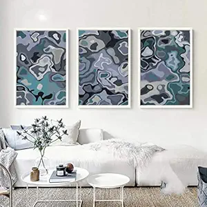 VERRE ART Printed Framed Canvas Painting for Home Decor Office Studio Wall Living Room Decoration (46x27inch (3Parts) White) - Cement Shapes Abstract
