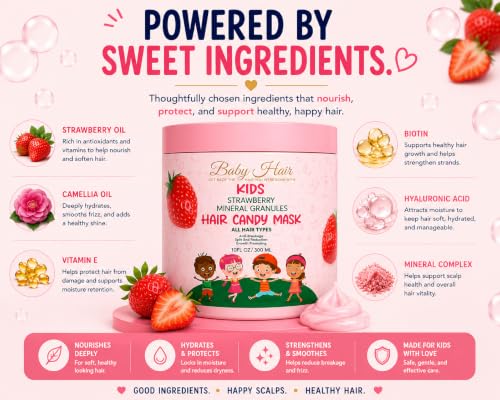 Image of BABY HAIR Kids Strawberry Mineral Hair Candy Mask | Deep Conditioning Hair Mask for Kids | Moisturizes, Softens & Helps Detangle | Sulfate Free | 10 fl oz