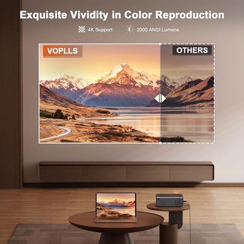 Image of [2000 ANSI & Officially-Licensed APP] 4K Smart Projector with WiFi and Bluetooth, Auto Focus & Keystone, VOPLLS Native 1080P Portable Outdoor Projector, Mini Movie Proyector for Bedroom /Home