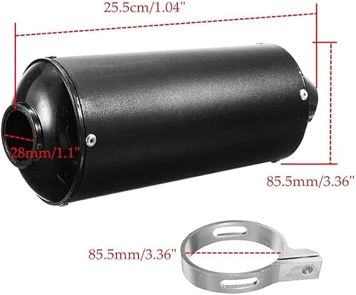 Motorrad Auspuff Schalldämpfer, Btstil 28mm Universal Motorrad Edelstahl Schalldämpfer Hinten Auspuffrohr mit Klemmdichtung für 50cc 110cc 125cc ATV Dirt Pit Quad Bike Motocross