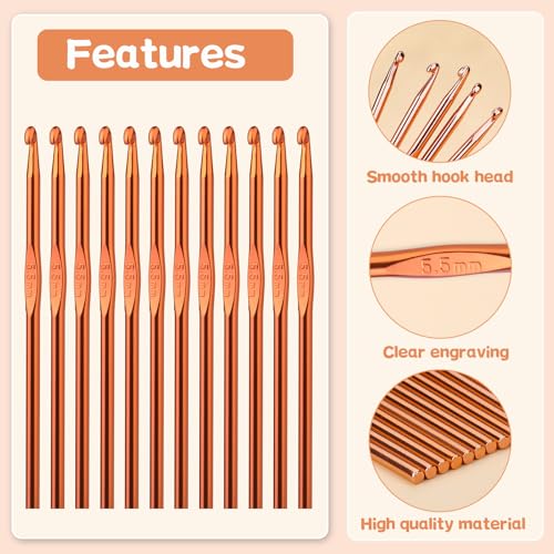 Image of UzecPk 12PCS 5.5mm Aluminum Crochet Hooks, Size I (Size 9) Crochet Hook, Metal Crochet Needles Crochet Hooks Bulk for arn Craft Beginners Women Adults