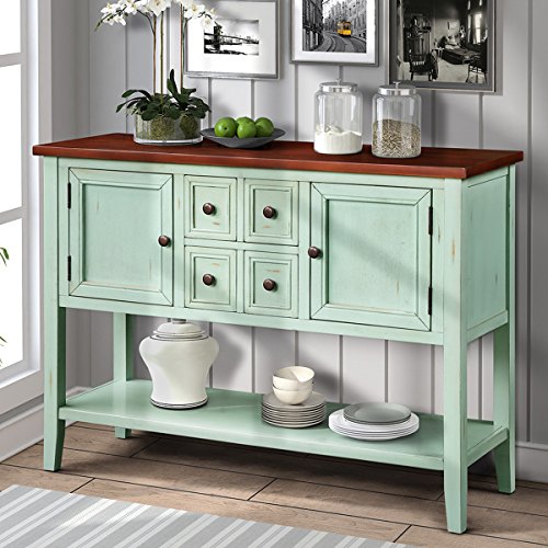 Buffet Table, Cambridge Series Sideboard Table with Bottom Shelf, Console Table Dining Room Server, Entry Table Buffet Cabinet Sofa Table (Antique Blue)