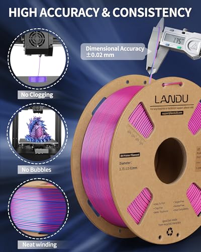 Image of LANDU Silk Dual Color PLA Filament 1.75mm 1KG, 3D Printer Filament Dimensional Accuracy + /- 0.02mm, Coextrusion Filament PLA Shiny Filament Fits for Most FFF 3D Printers,1KG Spool (2.2lbs) Red Blue