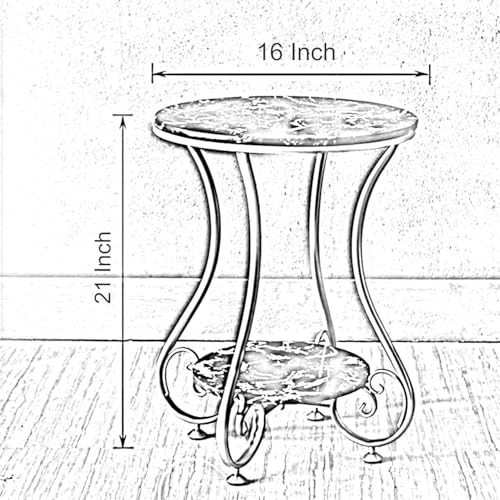 Image of Modern Double-Top Coffee Table with Rustic Farmhouse Accent, Multipurpose Living Room Bedroom, Two-Tier Small Sofa Side Bedside Table with Metal Frame Nightstand (Black)