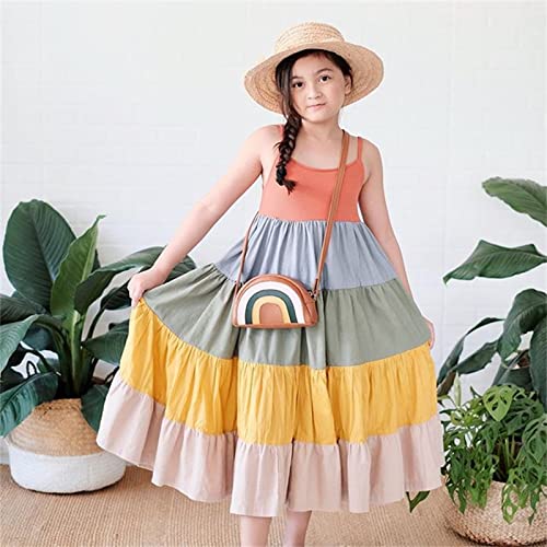 Infant Kids Girls Strap Rainbow Style Stitching Dress Summer Ruffles A Line Fancy Dress2