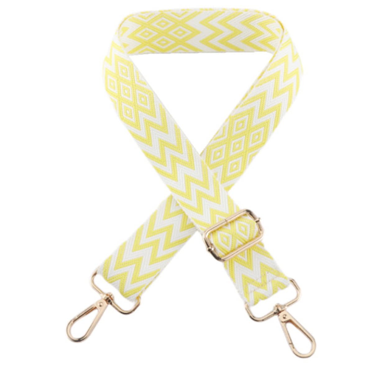 1pc Extendable Zigzags Jacquard Bag Strap with Clasps Geometric Webbing Belt for Shoulder Crossbag Messenger Bag Replacement (Yellow)