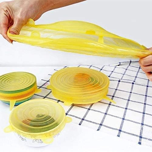 Silicone Stretch Lids, 12 Pack Silicone Lids for Pots Flexible Reusable Lids for Bowls Food Storage Home Organization Eco-friendly(White+Yellow)