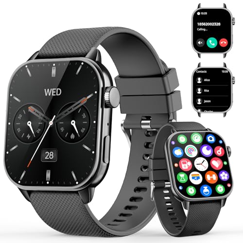 MFVLP Smart Watch for Men Women, 1.85'' AMOLED HD Fitness Watch with 120+ Sports Modes, Bluetooth Call/Heart Rate/Sleep Monitor/Pedometer, Smartwatch for Android iOS, IP68 Waterproof, Glossy Black