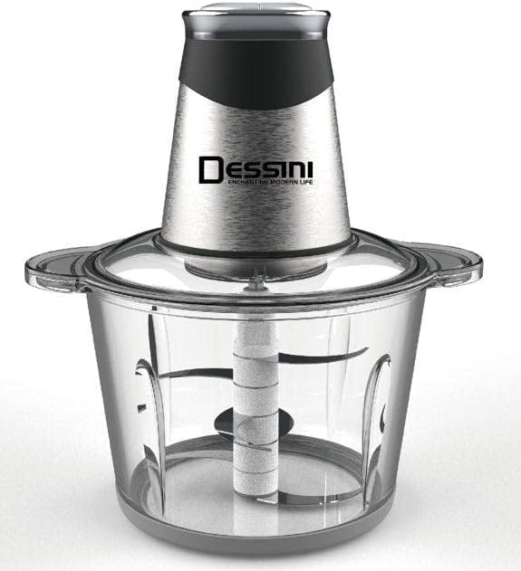 DESSINI Multifunctional Low Noise Electric Glass Food Chopper or Grinder with Detachable Bowl and 800W, 6 Leaf 420 Stainless Steel Sharp Blades, 220V to 240V, 50Hz (N880)