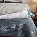 palassio Striped Blue Grey 100% Cotton Quilt King Size Bedding Sets, Lightweight Crinkly Channel Pick Stitch Textured Bedspread Soft Shabby Chic Farmhouse Country Coverlet for All Season, 2 Shams